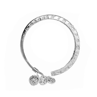 足银999.9吉言银手镯新中式古风宫铃实心开口平安喜乐银镯子女友