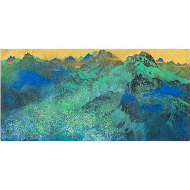 袁运甫 金碧春晓图 复古书画泼墨山水重彩巨幅国画真迹仿古装饰画