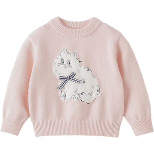 [绵羊毛]马克珍妮女童猫咪红色毛衣宝宝针织衫冬装新年新款551927