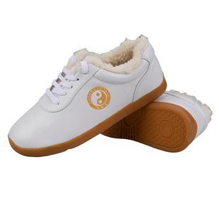 太极鞋女款秋冬季真皮牛筋底加绒八段锦练功鞋武术专用鞋小白鞋男