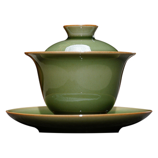 青瓷三才盖碗茶杯大号家用复古泡茶功夫茶具龙泉弟窑陶瓷单个盖碗