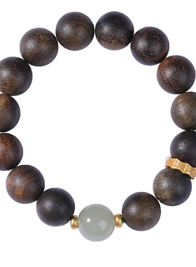 和田玉沉香木佛珠手链原创情侣