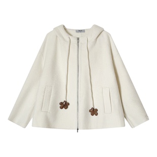 dfvc韩版短款绵羊毛呢外套女2025年冬季新款连帽双面呢山羊绒大衣