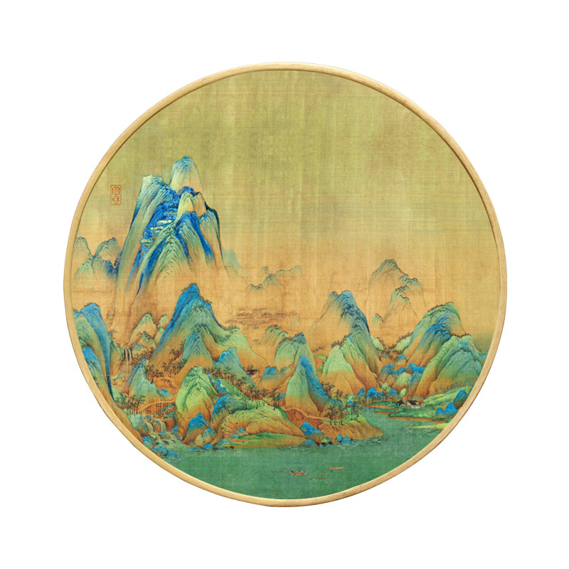 千里江山图国画山水画书房有框