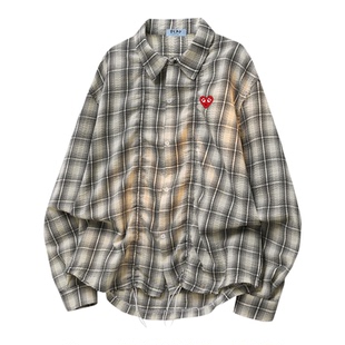 PLAY HEITY  官方衬衫秋季新款潮牌男女长袖格纹宽松休闲百搭上衣