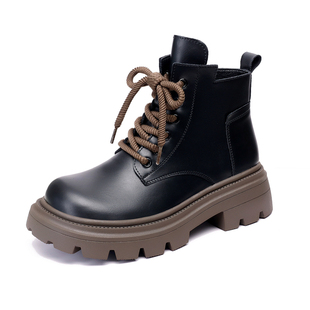 低帮马丁靴女单靴2025年秋季新款小个子圆头加绒松糕厚底时尚短靴