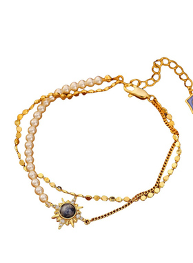 真金电镀八芒星双层叠戴珍珠手链海神项链耳钉耳环轻奢高级感饰品