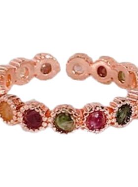 碧玺彩虹戒指女小众开口可调节