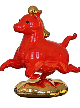 《马到成功》中国红马摆件