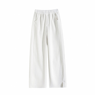 醋酸羊毛阔腿裤女秋冬2025新款高腰垂感加绒毛呢窄版直筒开叉裤子