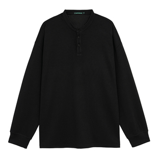 BD健美站秋季新款亨利领长袖t恤男简约纯色宽松肌理感针织打底衫