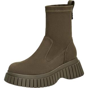 TATA他她休闲厚底弹力靴女靴子复古瘦瘦靴时装短靴冬季新CAC01DZ4