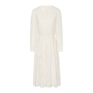 JESSIE法式提花蕾丝镂空连衣裙女波浪V领长袖收腰2025年秋冬新款