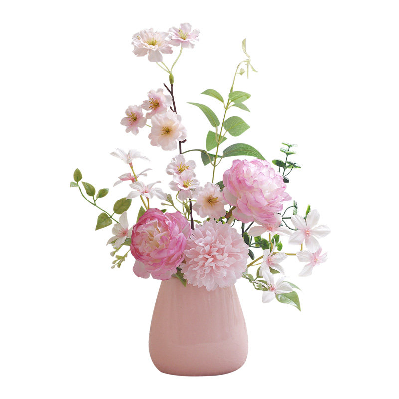 《蜜桃雪山》粉色仿真花高级感逼真客厅餐桌花装饰人造插花艺摆件