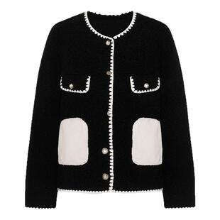 糖皮出品 法式浪漫香颂 精致优雅小香风 黑白撞色珍珠扣冬鹅绒服