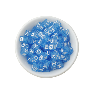 5克7x7mm方珠明彩加白蓝色单字母散珠DIY手链项链手机链串珠材料