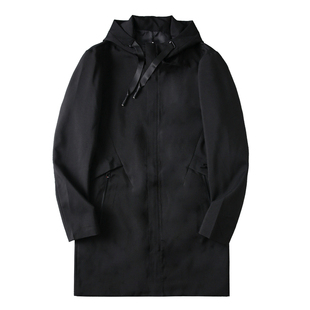 撤柜中长款风衣男秋季时尚百搭上衣黑色休闲连帽夹克外套男18Q003