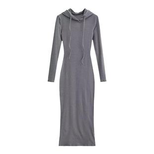 绝美修身长袖连衣裙女秋冬显身材紧身性感内搭连帽后妈包臀卫衣裙