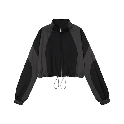 灰黑拼接分割夹克短外套