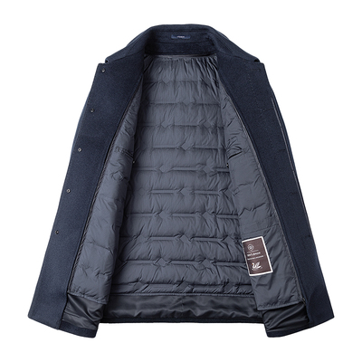 皮尔卡丹羊绒大衣男翻领中款冬加