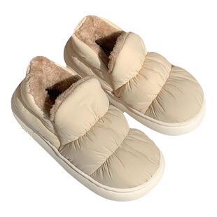 细细条 包跟保暖棉拖鞋男女冬季可外穿情侣ins简约防滑厚底月子鞋