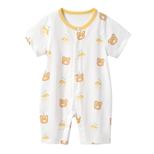 贝肽斯婴儿衣服夏季薄款男女宝宝短袖连体衣纯棉新生儿睡衣空调服