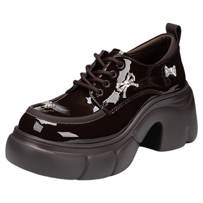 Hongkee/红科女鞋2026年春季厚底粗跟亮面系带深口单鞋H806D102