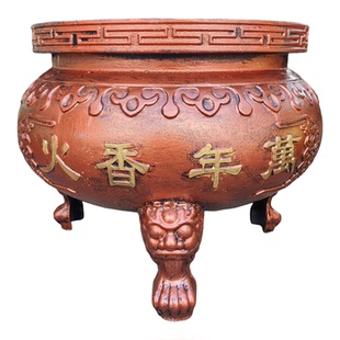 圆形铸铁香炉大型寺庙持久烧纸祠堂供奉招财雕刻四方二龙关公双龙