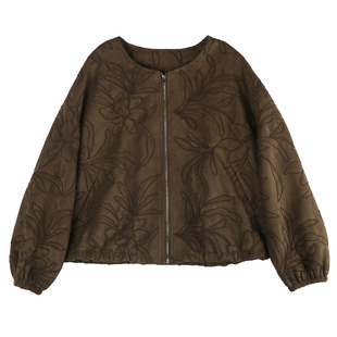 女士春秋外套女2026新款 宽松休闲春天麂皮刺绣短款女款春季外套