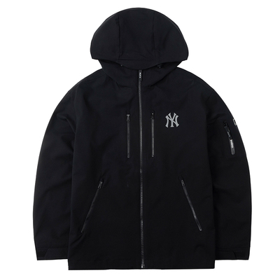 MLB男女情侣背标大LOGO连帽梭织防风夹克拉链外套3AWJB0361-50BKS