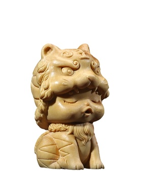 天然黄杨吉虎娃娃摆件
