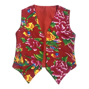 东北大花布马甲男女坎肩民族风舞台演出服二人转表演网红嘻哈唐装