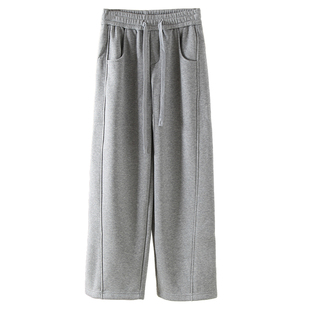 简约时尚松紧高腰宽松显瘦弯刀裤液氨棉阔腿休闲裤卫裤女