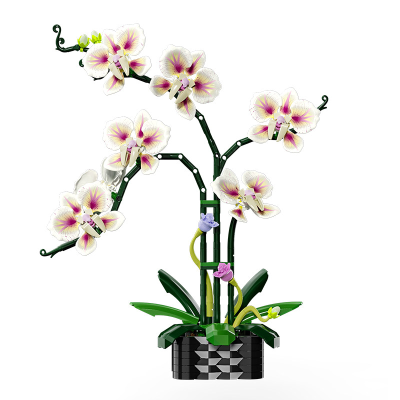 美及绮黛兰积木永生花仿真植物盆栽摆件儿童益智拼装玩具模型礼物