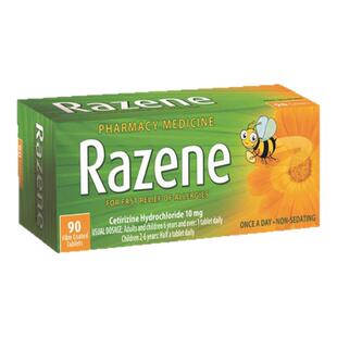 新西兰药房RAZENE治敏速盐酸西替利嗪抗组胺药过敏片90粒Zyrtec