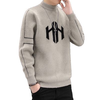 冬季水貂绒毛衣男士半高领羊毛衫