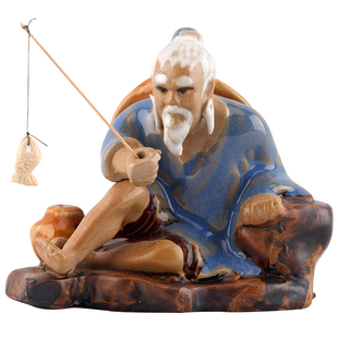 渔翁垂钓小摆件上水石假山微景观鱼缸玄关装饰造景钓鱼姜太公