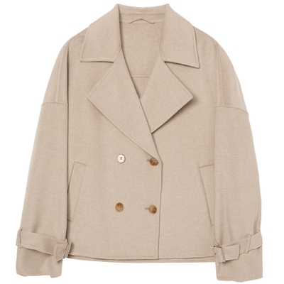 曼德诗排扣短款毛呢外套