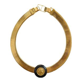 复刻中古老钱风黑玛瑙头像项圈ins大女主百搭古币耳环项链套装女