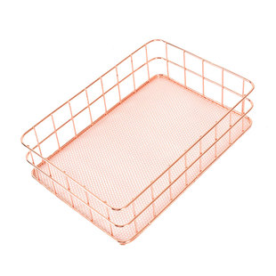 北欧风铁艺玫瑰金网格底收纳筐方形ins笔筒笔架置物架桌面收纳篮