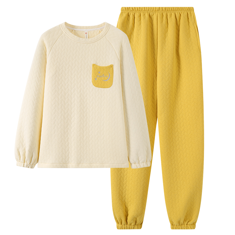 睡衣女秋冬季加厚纯棉长袖空气棉夹层春秋季家居服套装2024年新款