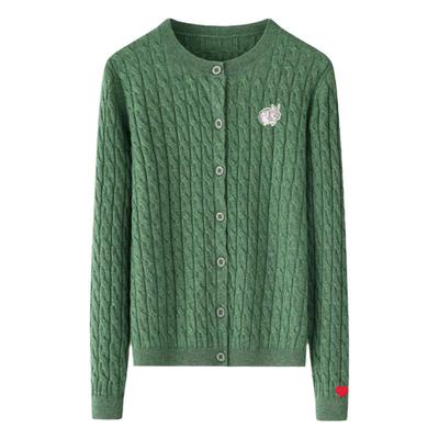 阿绒源纯羊绒绞花女开衫打底毛衣