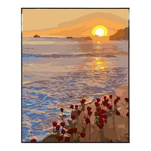 高级感数字油画diy填充画涂色花卉油彩画手绘风景礼物客厅装饰画