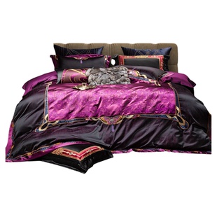 高端欧式真丝绵锦缎四件套贡缎长绒棉被套床单盖豪华别墅床上用品