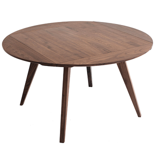 北欧全实木黑胡桃木可变形餐桌伸缩可折叠圆桌方桌两用餐桌椅组合