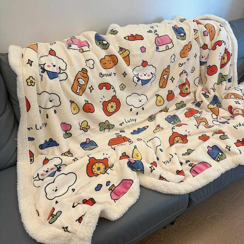 加厚羊羔绒可爱毛毯秋冬办公室披肩午睡小毯子学生宿舍牛奶绒盖毯