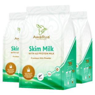 阿瓦鲁海外旗舰店A2高钙高蛋白脱脂成人低脂中老年牛奶粉1kg*3袋