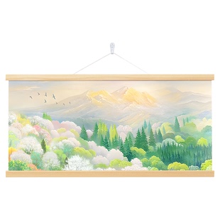现代简约日照金山卧室床头横版挂画风景画高级感背景墙壁装饰画