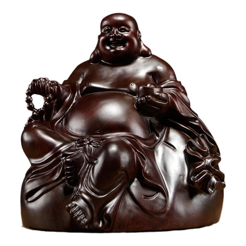 黑檀木雕布袋坐式笑佛家居装饰
