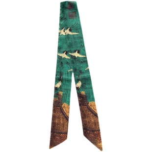 仙鹤丝巾宋徽宗瑞鹤图千里江山图发带百搭夏季薄款绑包绸缎丝领巾